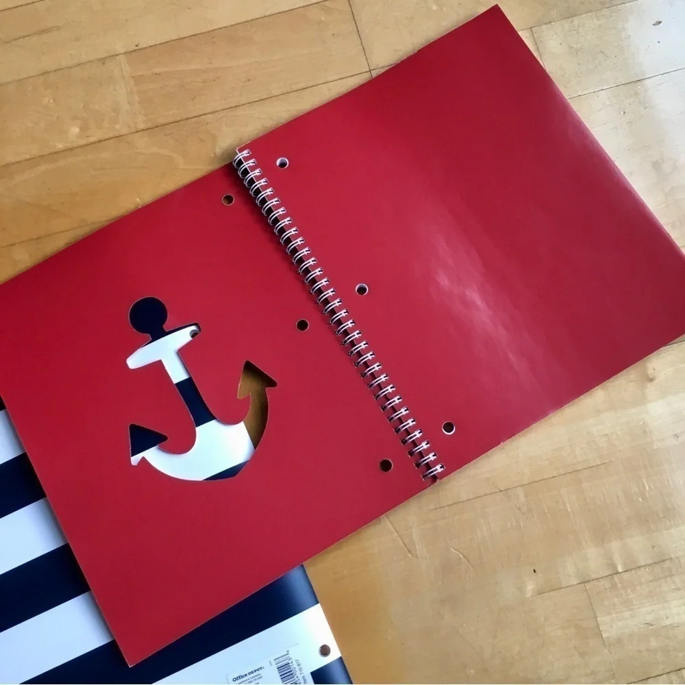 Nautical Anchor on Stripe Notebook + Folder Stationery Set, Navy, White, Red
